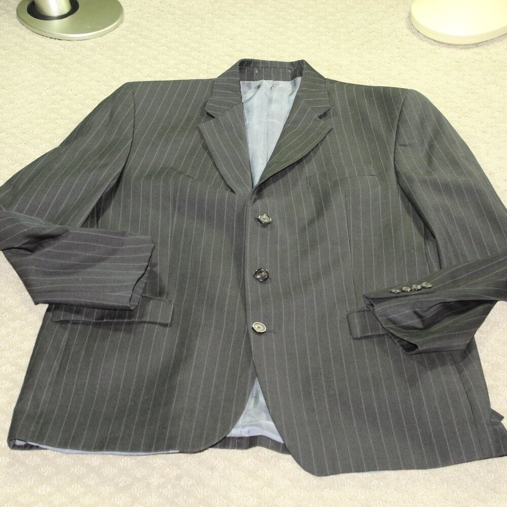 Ralph Ralph Lauren Men's 44L Dark Grey Pinstripe Wool Blazer Jacket Sport Coat